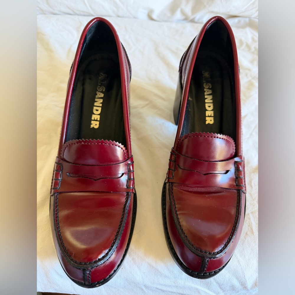 Jil Sander Burgundy/oxblood Leather Loafers size 37